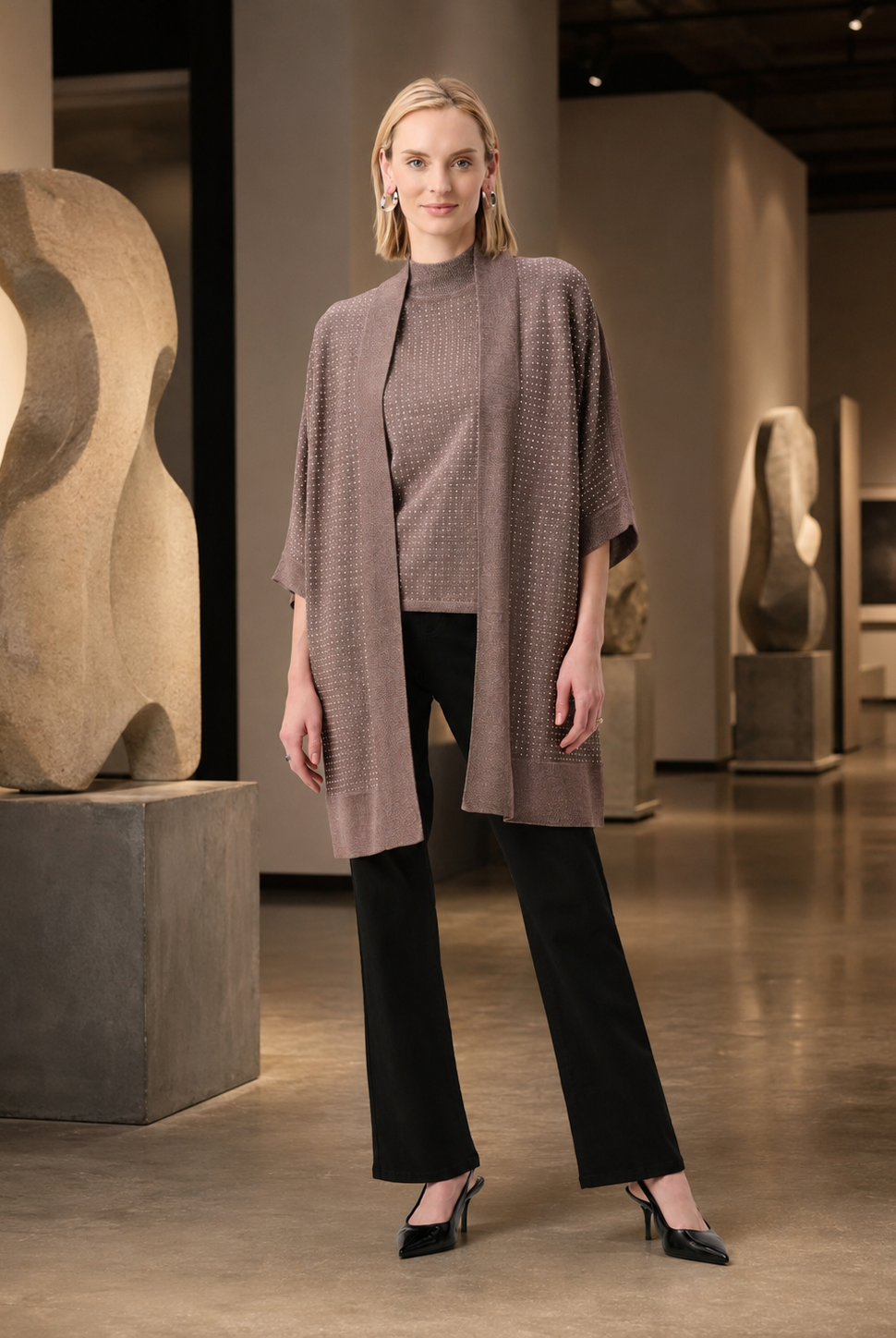 Joseph Ribkoff Embellished Sparkly Long Cardigan 254937F26, view 3