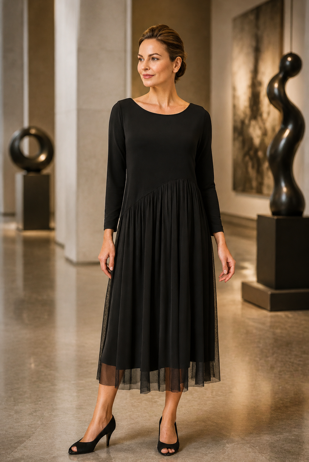 IC Collection Mesh Skirt Dress-IC-6446D, view 2