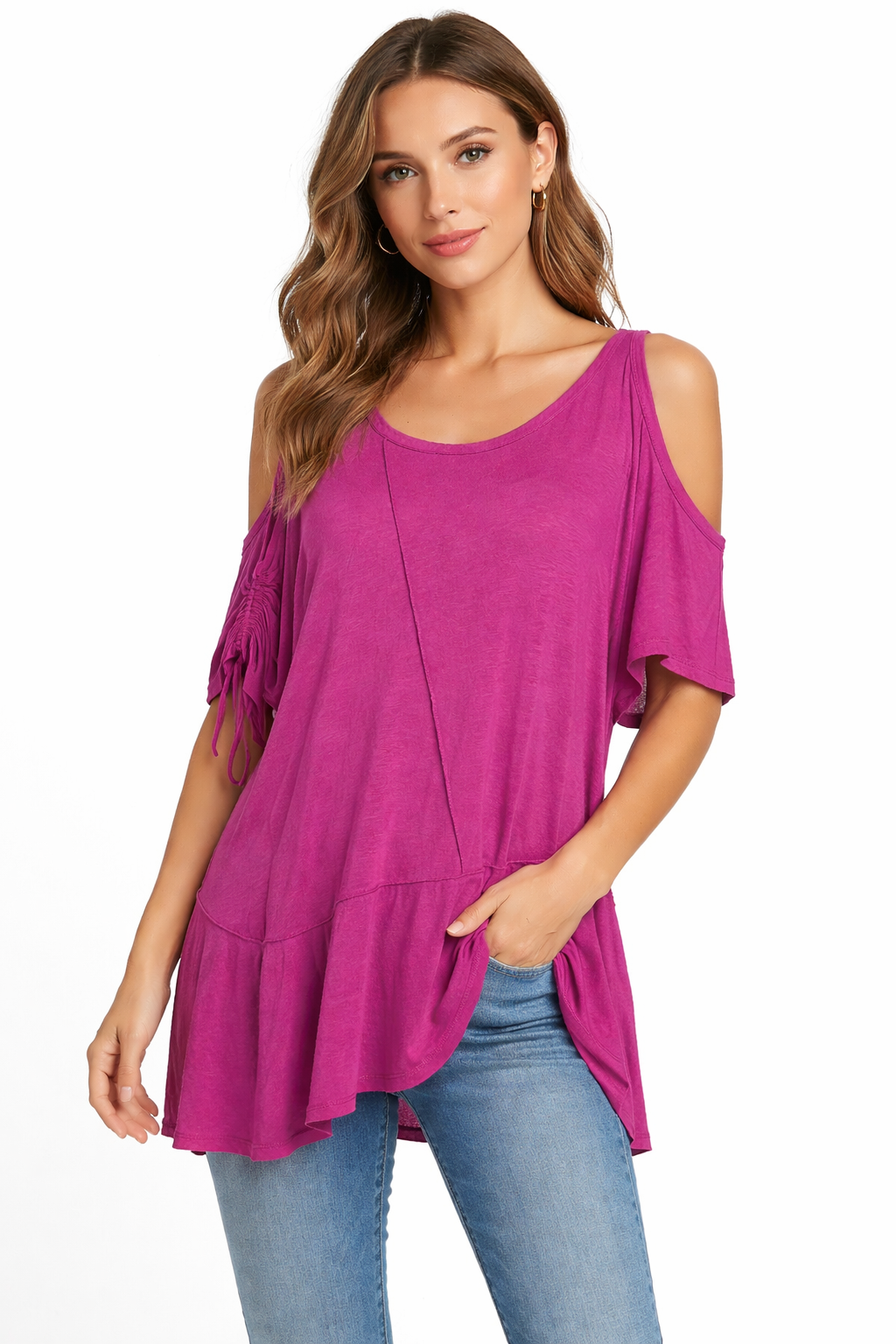 IC Collection Cold-Shoulder Tunic Top in Black & White - 6195T