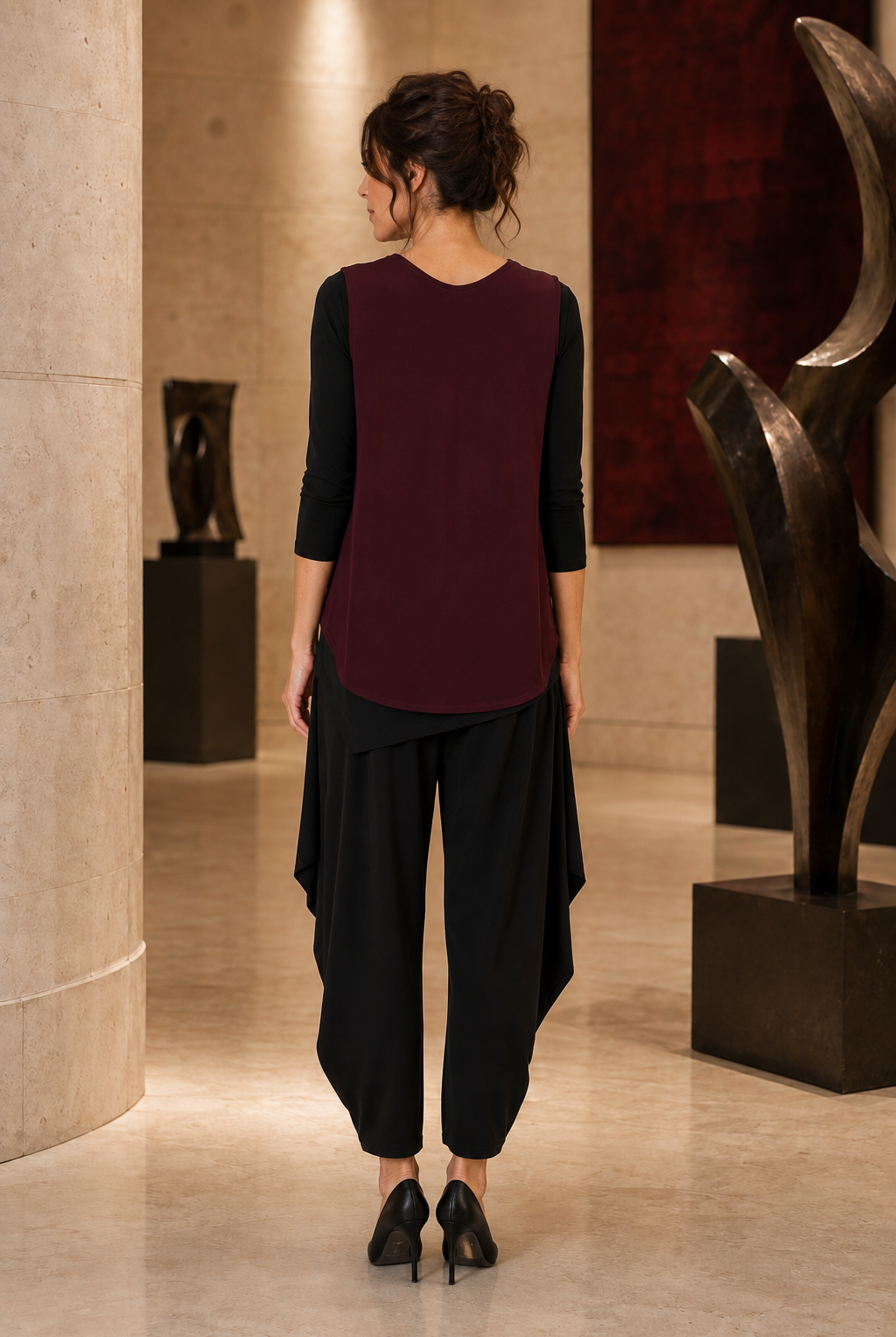By JJ Two Button Cropped Topper-IT-110-Wine, view 2