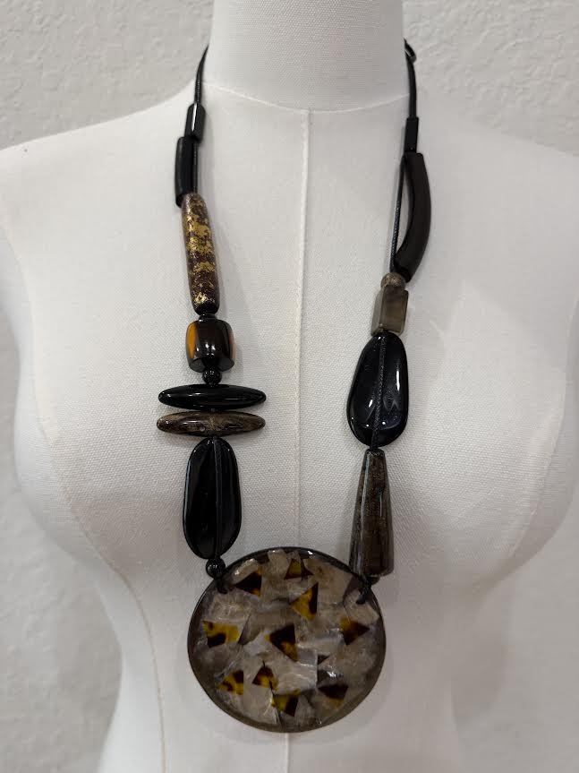 Earth Tones Mosaic Pendant Necklace-N9944