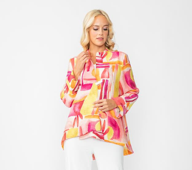 Abstract One Button Pink Jacket 6854J