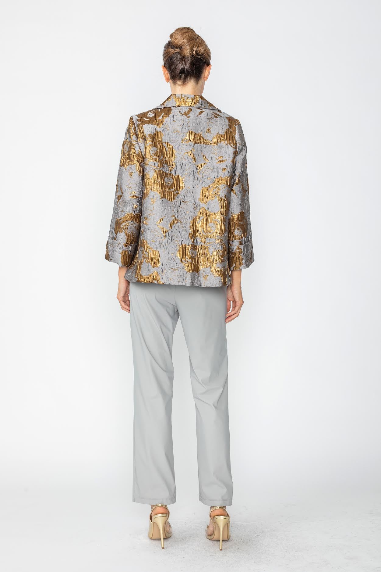 IC Collection Metallic Grey and Gold Jacquard Tunic-7537J