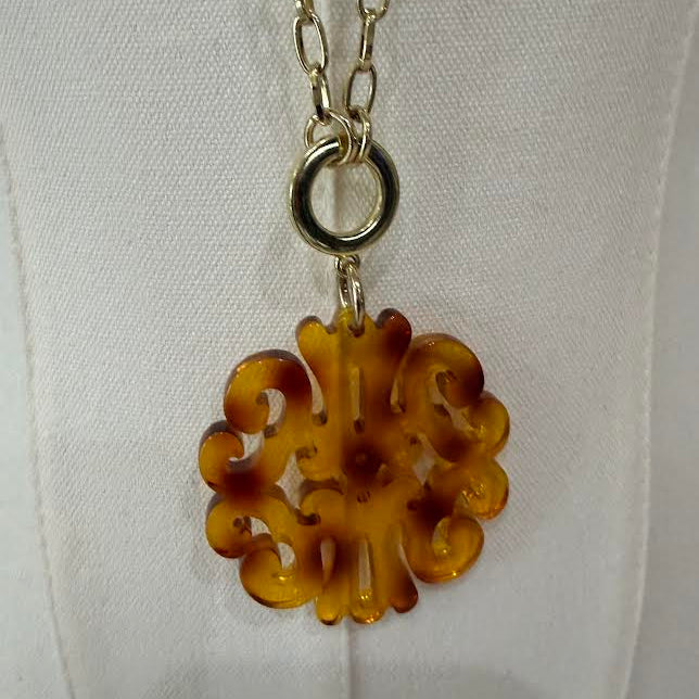 Amber Filigree Medallion Necklace-6149