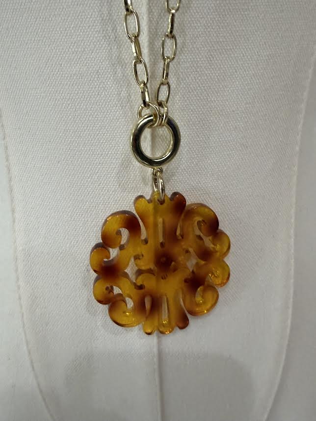 Amber Filigree Medallion Necklace-6149