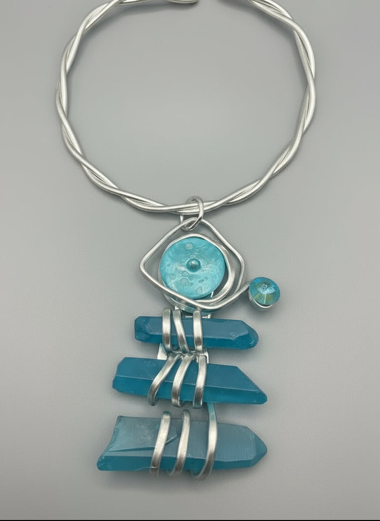 Jeff Lieb Aqua Crystal Necklace-21073