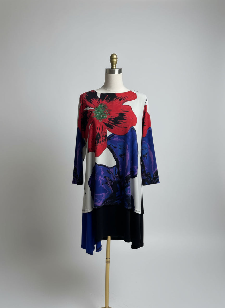 eva varro Floral Print Long Sleeve Tunic Top-12402