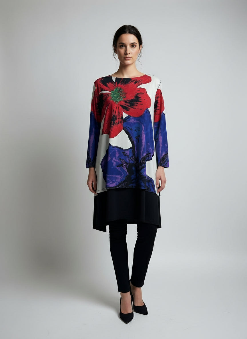 eva varro Floral Print Long Sleeve Tunic Top-12402