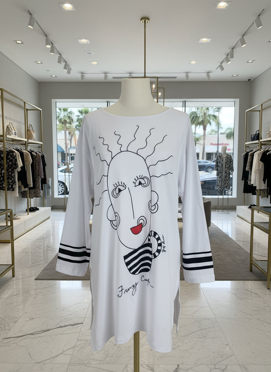 Jeff Lieb Artistic Face Tunic Top-JL009-White