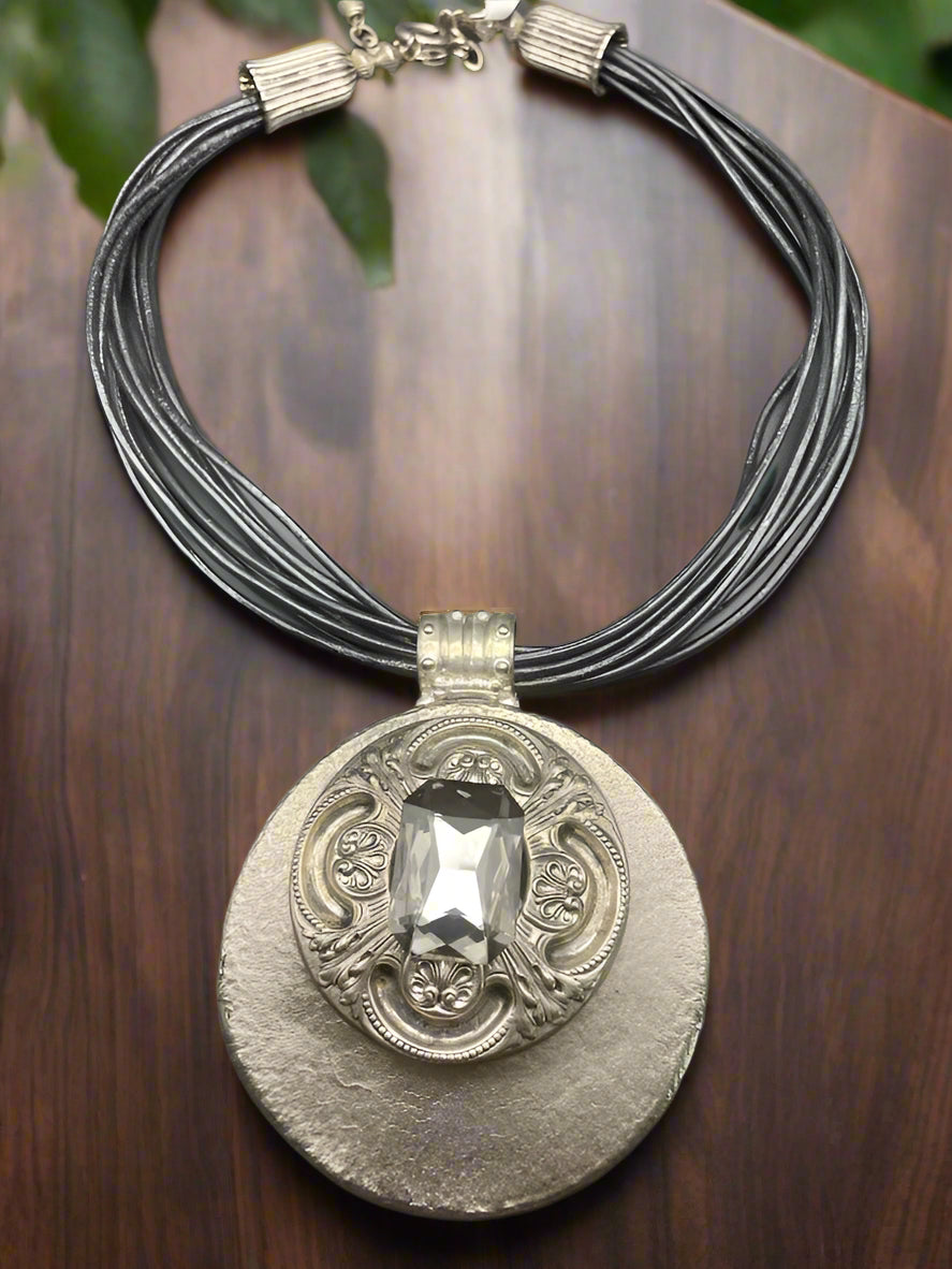 Handcrafted Silver Pendant Smokey Stone Necklace -NKL1989