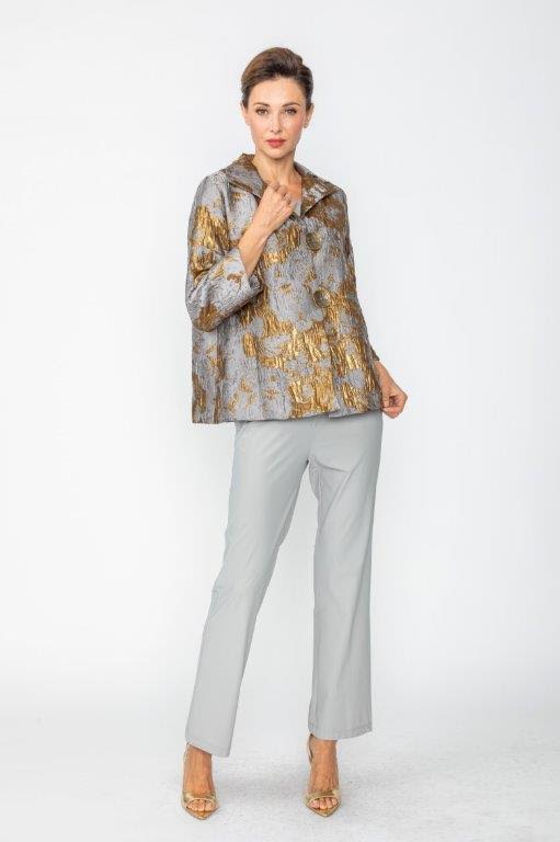 IC Collection Metallic Grey and Gold Jacquard Tunic-7537J