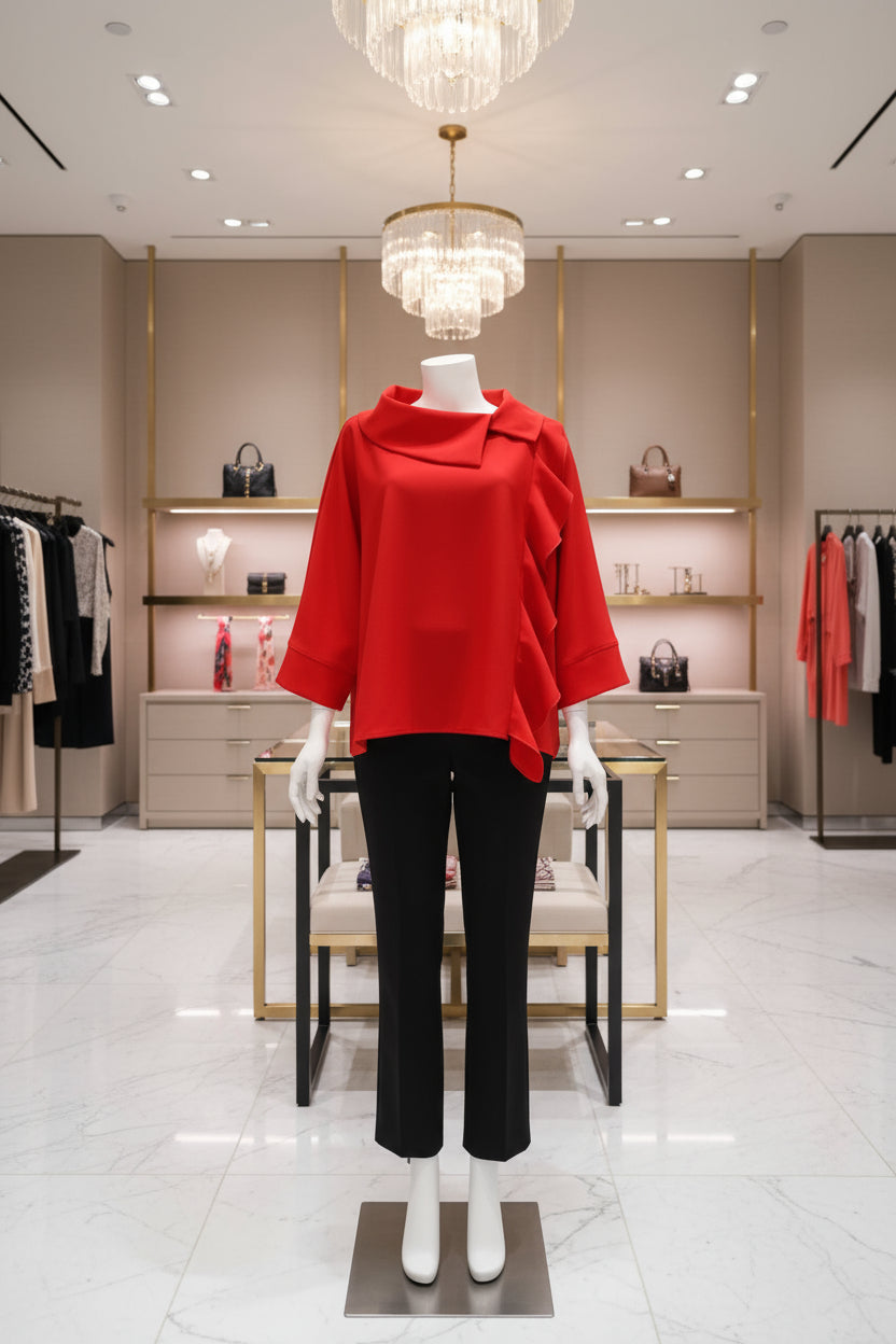 IC Collection Ruffle Trim Top-7417T