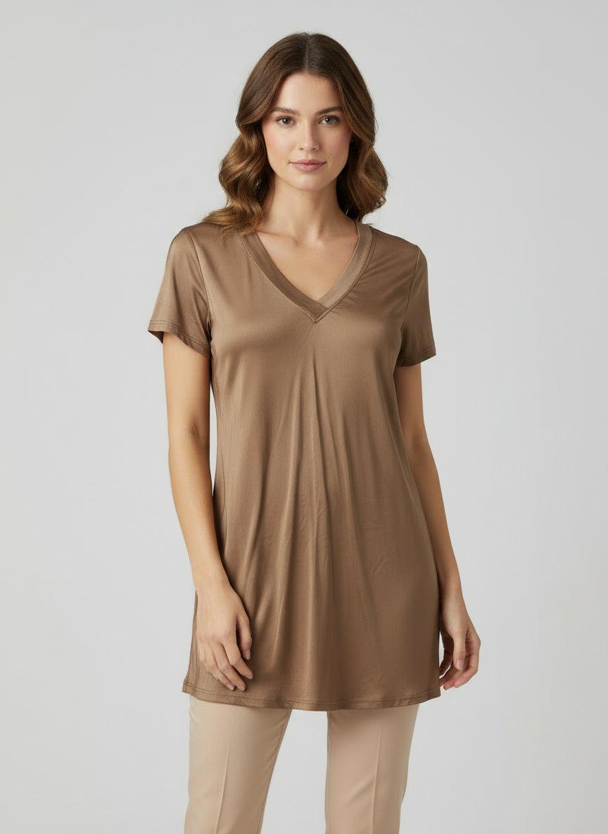 Scandal Italy Classic V-Neck Short Sleeve Top-5393