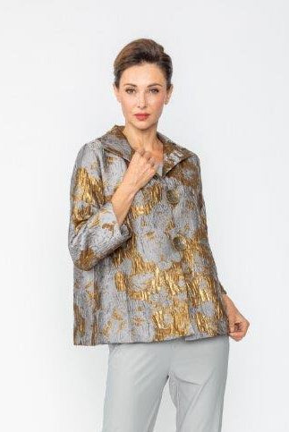 IC Collection Metallic Grey and Gold Jacquard Jacket | Unique Apparel USA