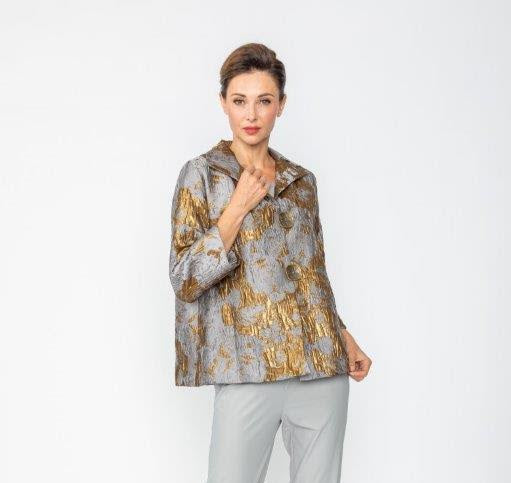 IC Collection Metallic Grey and Gold Jacquard Tunic-7537J