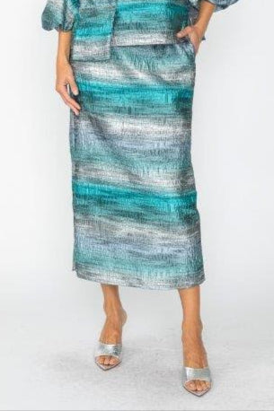IC Collection Metallic Midi Skirt-7245S-BL