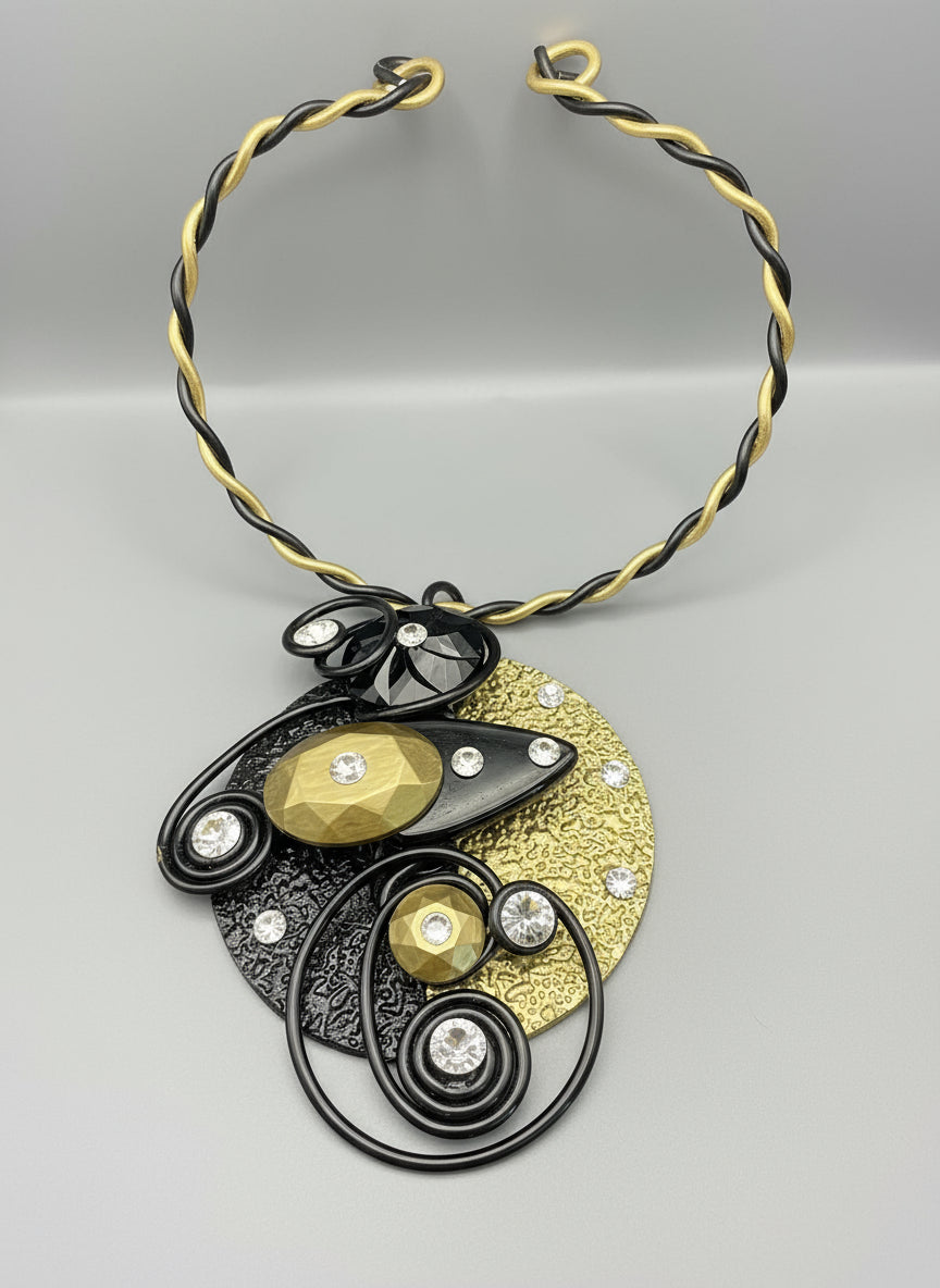 Jeff Lieb Black and Gold Abstract Necklace-33670