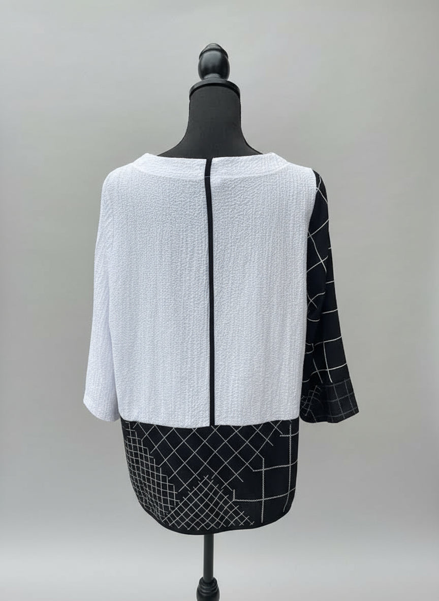 Moonlight Black and White Geometric Contrast Blouse-4209