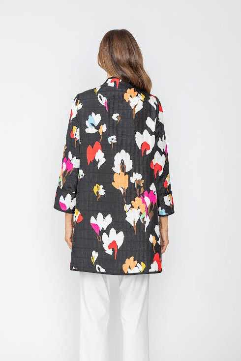 IC Collection Bold Floral Print Swing Jacket-7400J