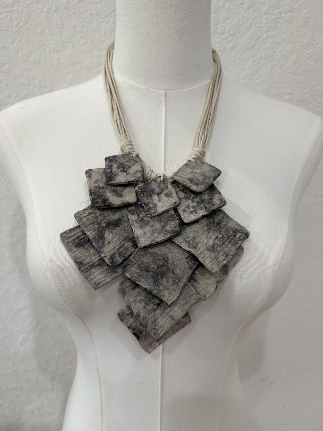Layered Stone Gray Statement Necklace-N5090
