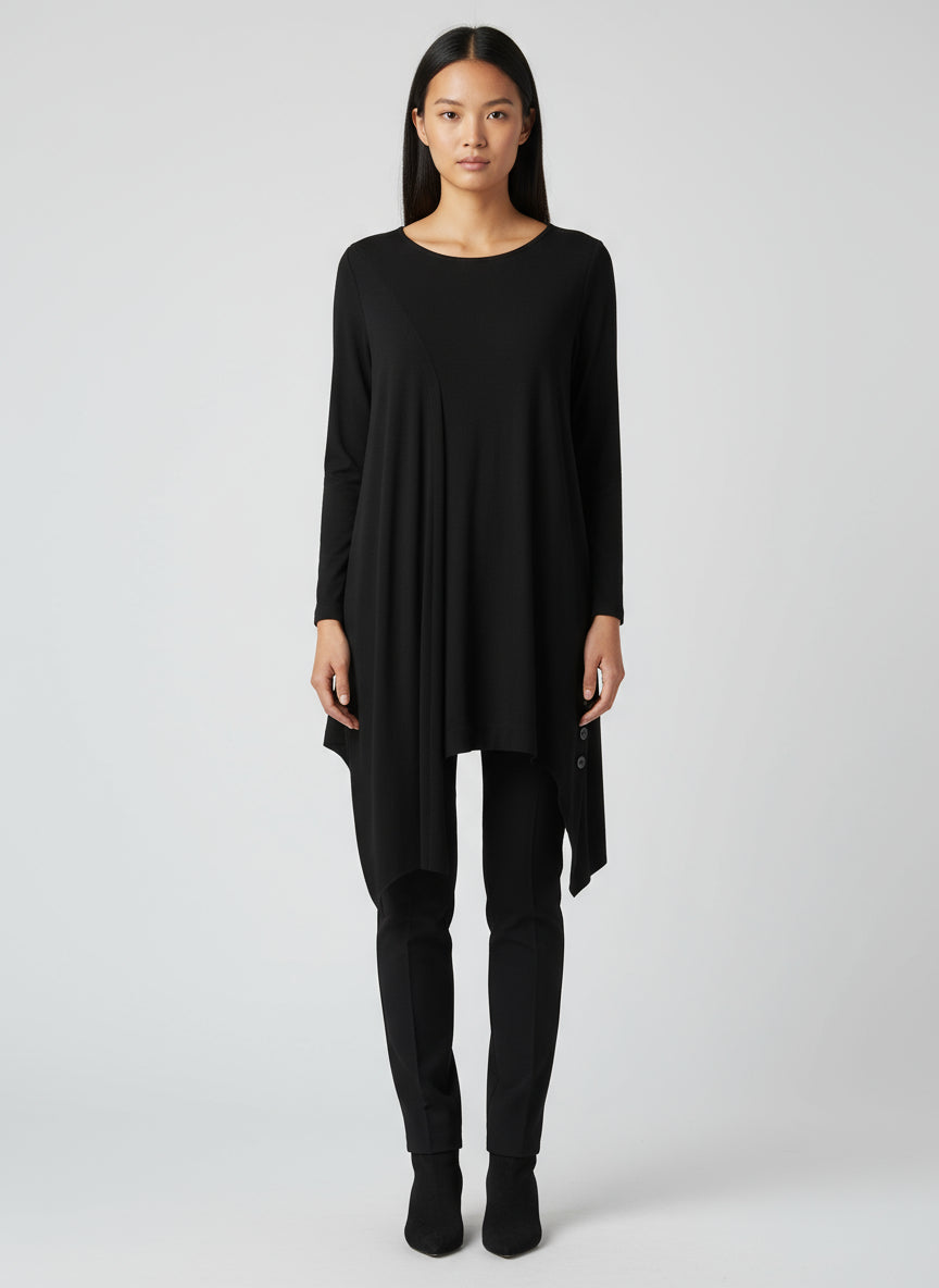 COMFY USA Asymmetric Hem Black Tunic Top-765
