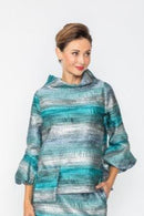 IC Collection Metallic Bubble Sleeve Tops-7245T-BL