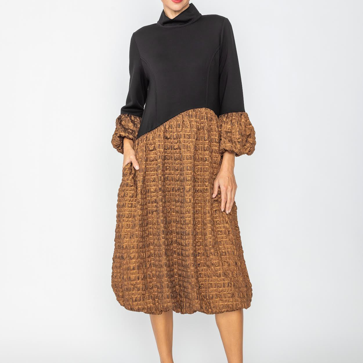 IC Collection Elegant Textured Midi Dress-7159D