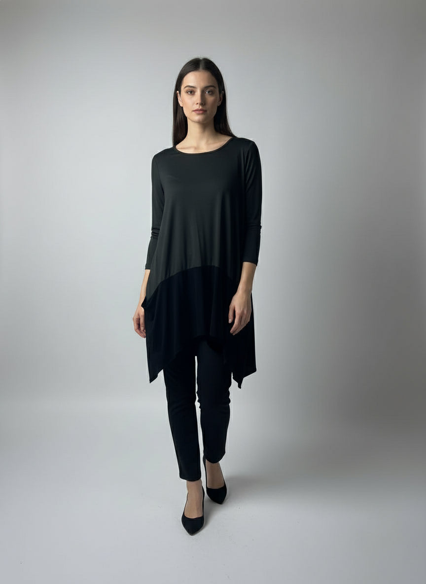 COMFY USA Dark Green Two-Tone Long Sleeve Tunic-M829