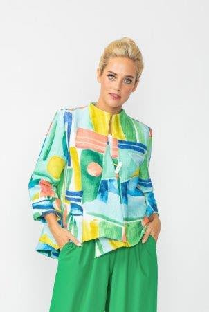 IC Collection Abstract One Button Blue Jacket 6854J | Unique Apparel USA