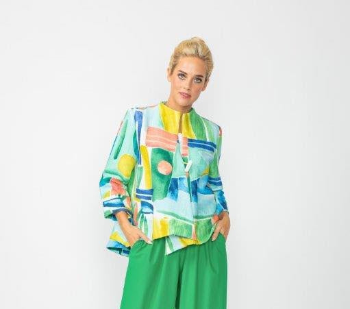 Abstract One Button Blue Jacket 6854J