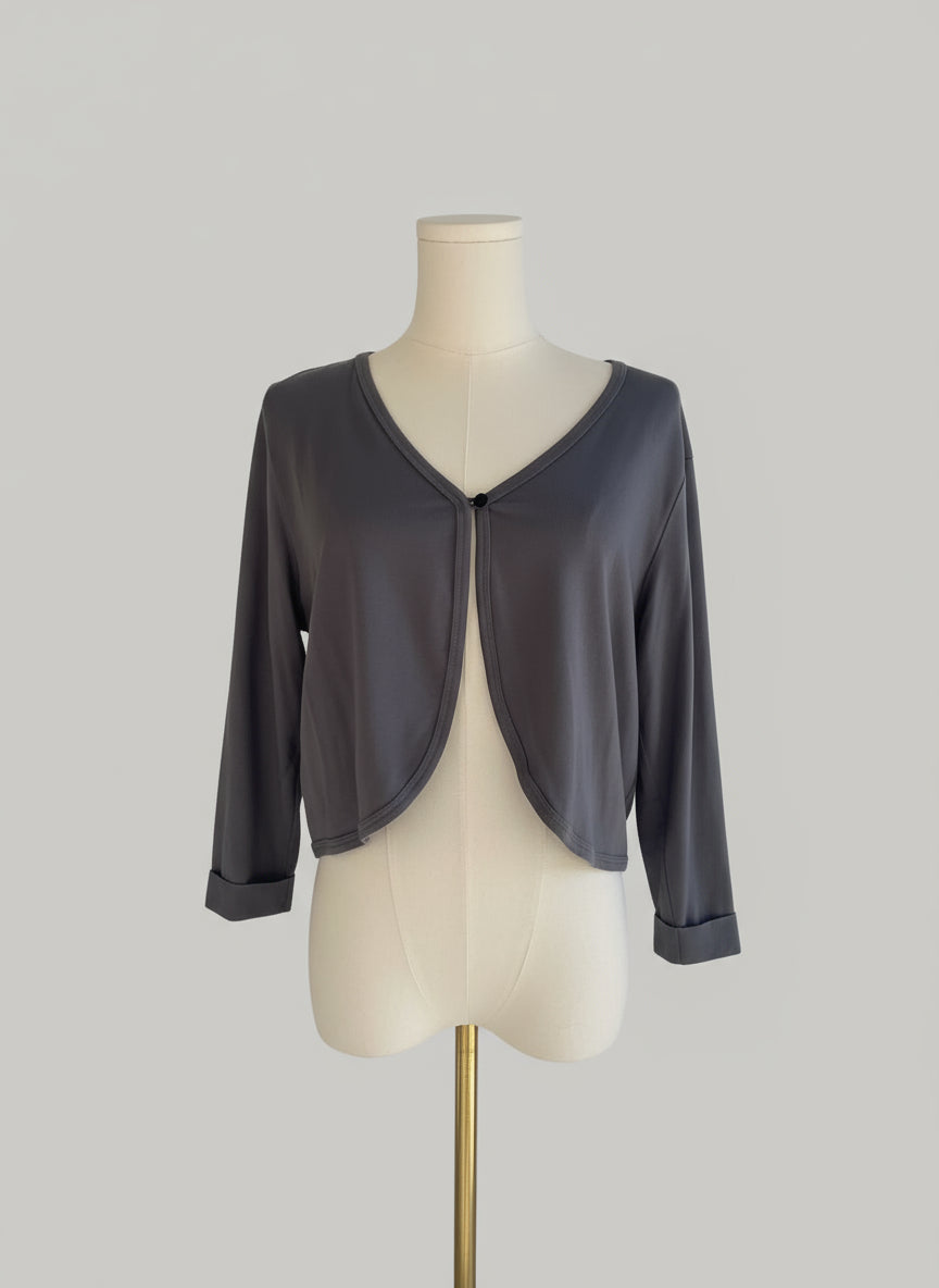 COMFY USA Charcoal Cropped Cardigan with Front Clasp-531