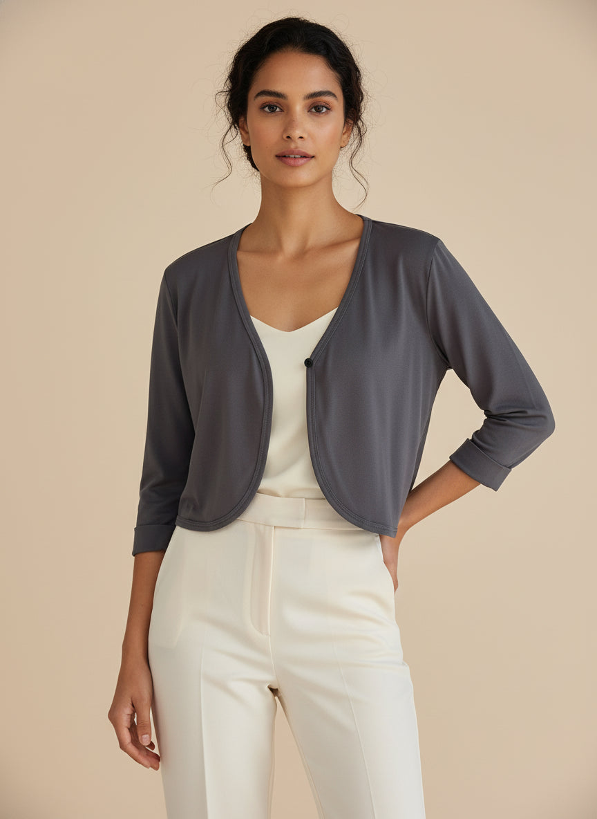 COMFY USA Charcoal Cropped Cardigan with Front Clasp-531