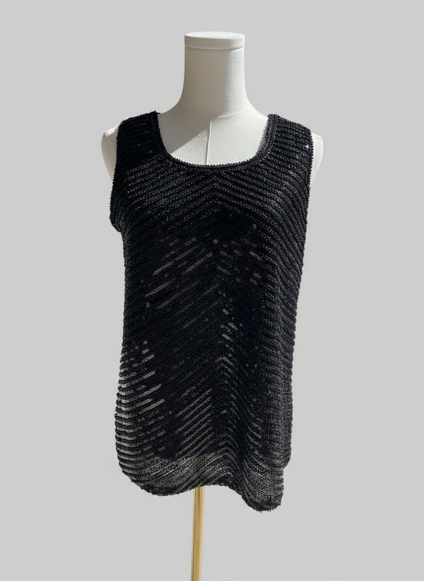 Gardy Black Sequin Chevron Tank-3343