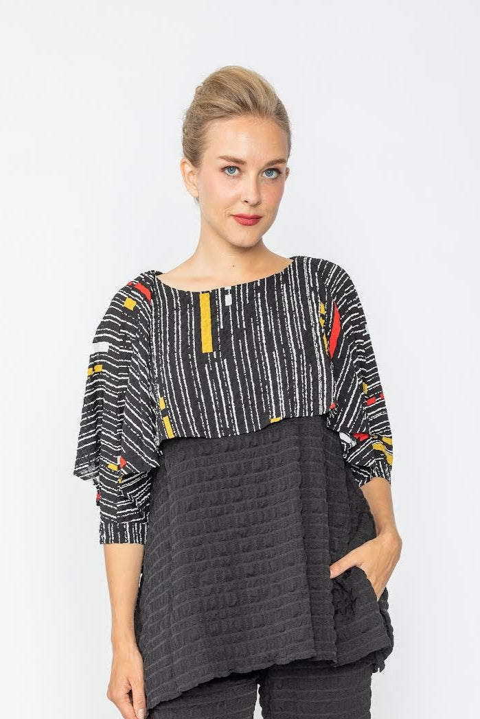 IC Collection Black and Multicolor Patterned Tunic Top-7018T