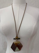 Geometric Earth-Tone Pendant Necklace-F9965