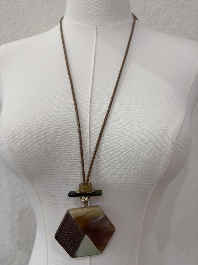 Geometric Earth-Tone Pendant Necklace-F9965