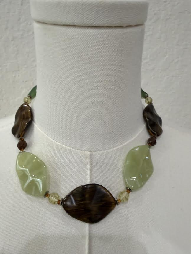 Earthy Green and Brown Statement Bead Necklace-6699