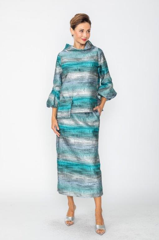 IC Collection Metallic Bubble Sleeve Tops-7245T-BL