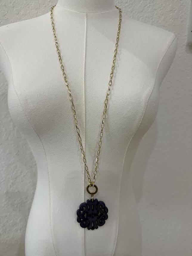 Amber Filigree Medallion Necklace-6149