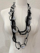 Multi-Strand Black & Silver Abstract Bead Necklace-W124