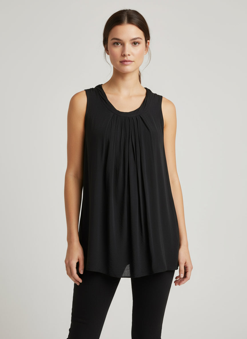 Liabella Flowy Black Sleeveless Blouse-3382-B