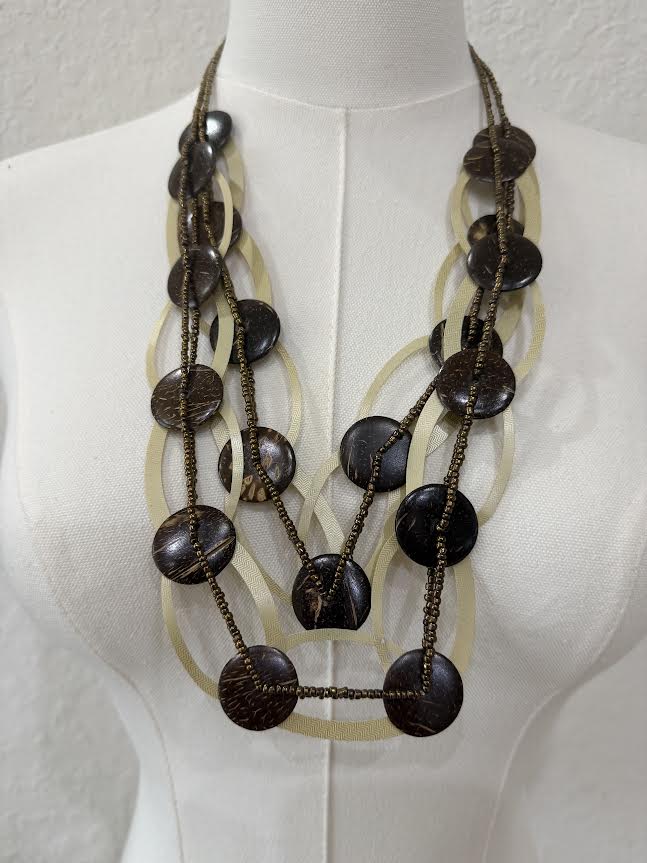 Layered Coconut Shell Statement Necklace-X123