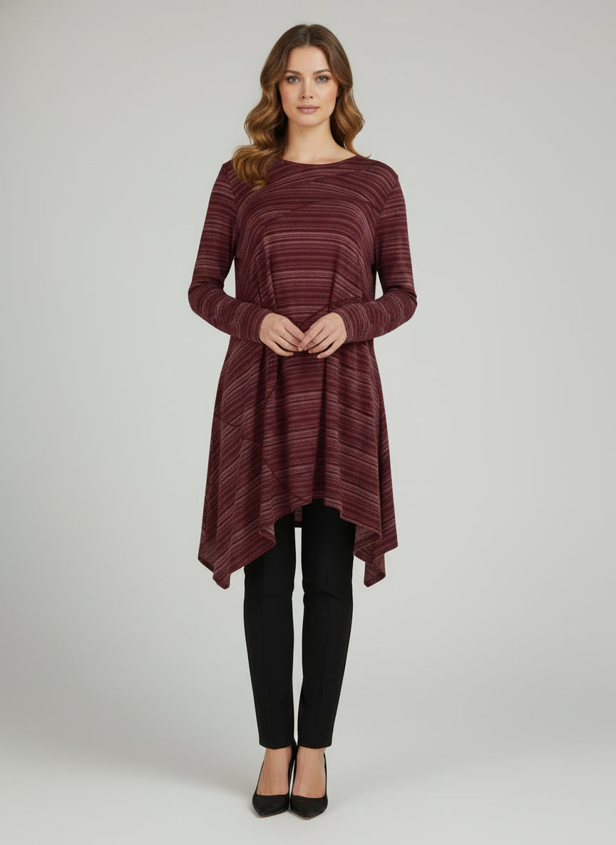 COMFY USA Striped Long Sleeve Asymmetrical Tunic-WM796SD