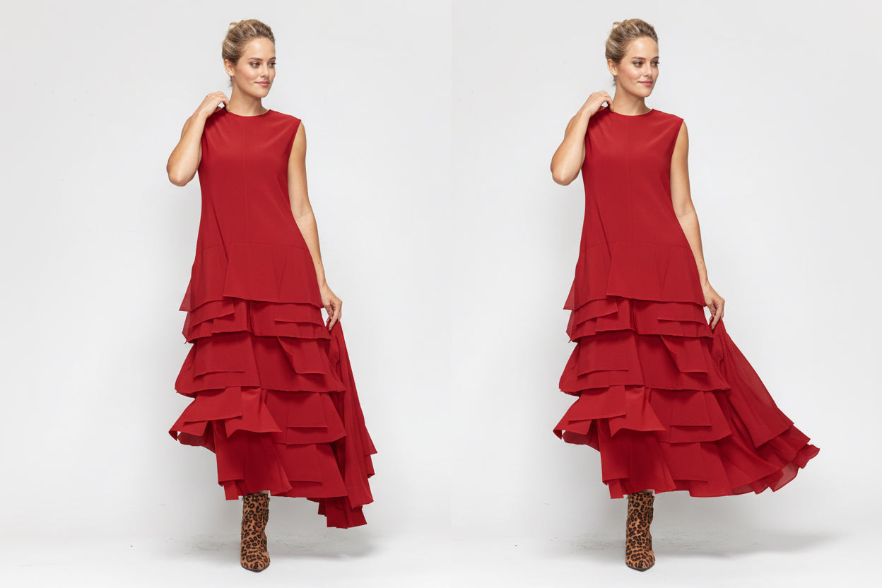 IC Collection "Luna" Ruffle Dress-7236D