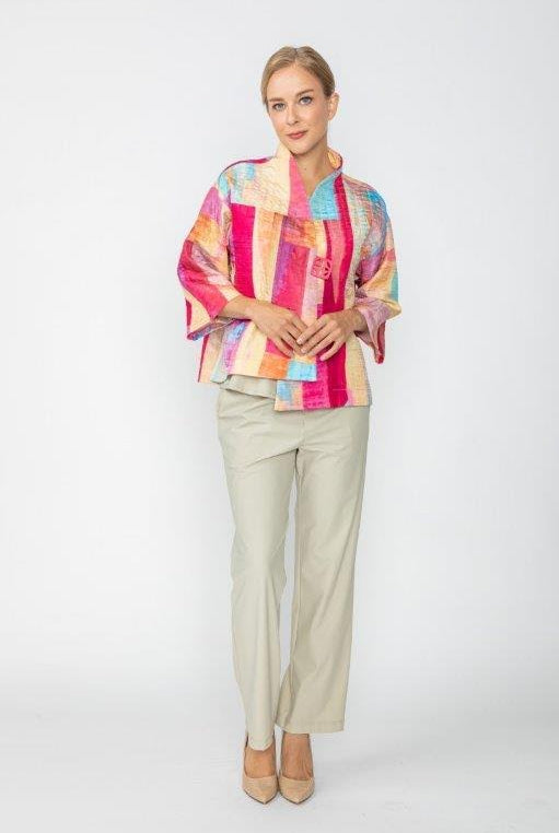 IC Collection Abstract Patchwork Collarless Jacket | Unique Apparel USA