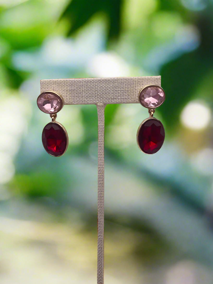 Macrae Pink and Red Gemstone Drop Earrings-9298R