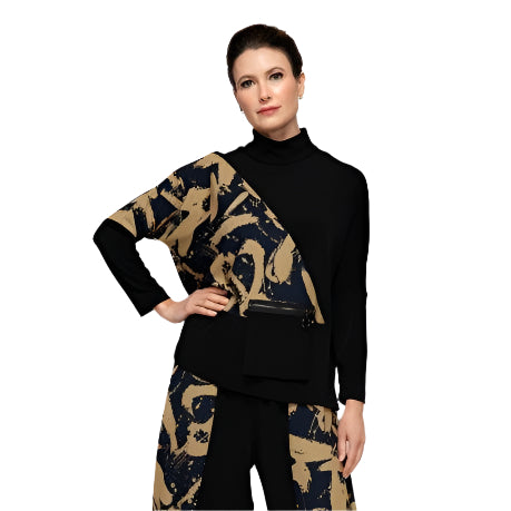 IC Collection Colorblock Print Pocket Top-7580T