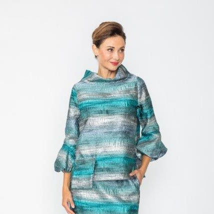 IC Collection Metallic Bubble Sleeve Tops-7245T