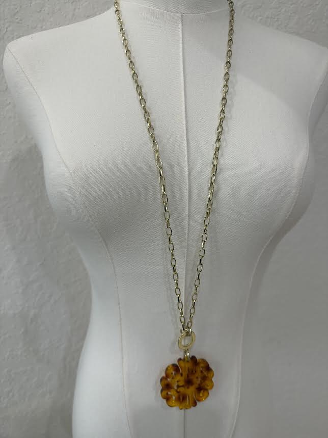 Amber Filigree Medallion Necklace-6149
