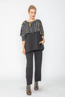 IC Collection Black and Multicolor Patterned Tunic Top-7018T